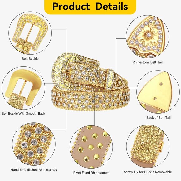 7728 Luxury Strap Men Women Rhinestone Belt Western Diamond Sparkle Bling main image 5